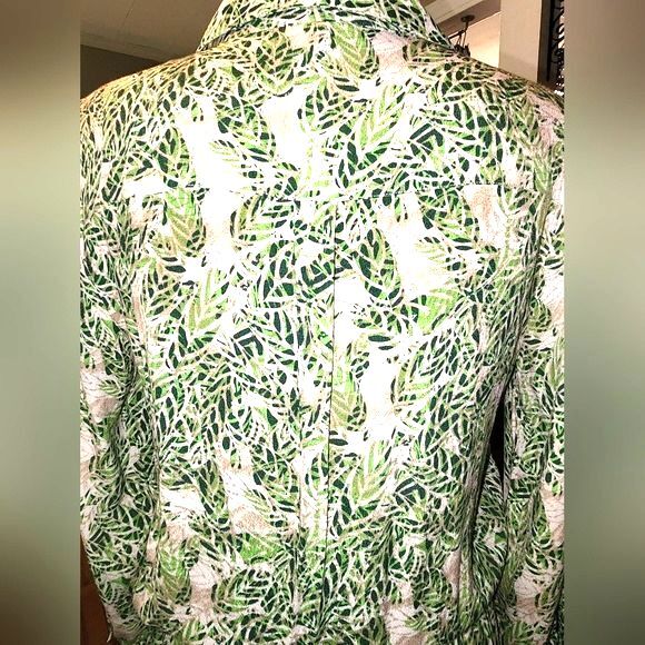 CAbi Tropical Green & Cream Leaf Print Faux Wrap Mini Dress Size S - Picture 7 of 10
